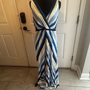 Soma Striped V-Neck Maxi Dress - Blue, Yellow, White